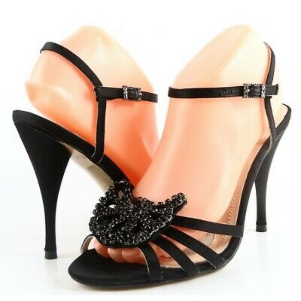 Adrienne Vittadini Epiphyllum Black Strap Heels 7.5 NEW
